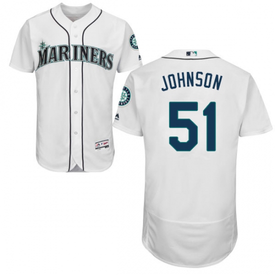 Men's Majestic Seattle Mariners 51 Randy Johnson White Home Flex Base Authentic Collection MLB Jersey