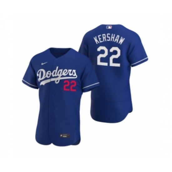 Men's Los Angeles Dodgers 22 Clayton Kershaw Nike Royal Authentic 2020 Alternate Jersey