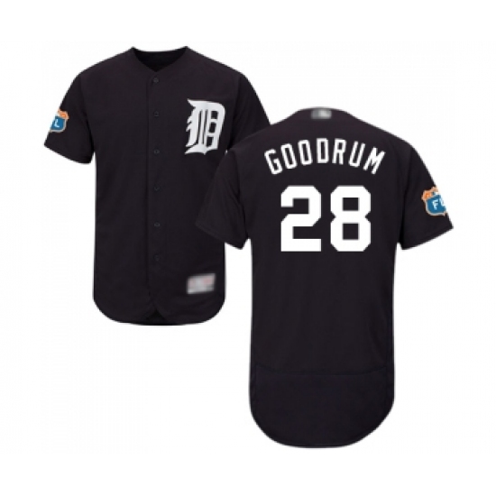 Men's Detroit Tigers 28 Niko Goodrum Navy Blue Alternate Flex Base Authentic Collection Baseball Jersey