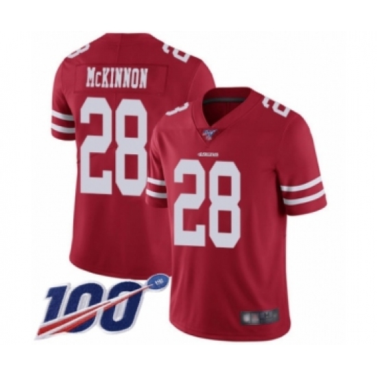 Youth San Francisco 49ers 28 Jerick McKinnon Red Team Color Vapor Untouchable Limited Player 100th Season Football Jersey