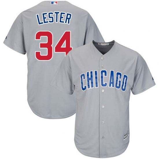 Men's Majestic Chicago Cubs 34 Jon Lester Replica Grey Road Cool Base MLB Jersey