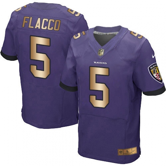 Men's Nike Baltimore Ravens 5 Joe Flacco Elite Purple/Gold Team Color NFL Jersey