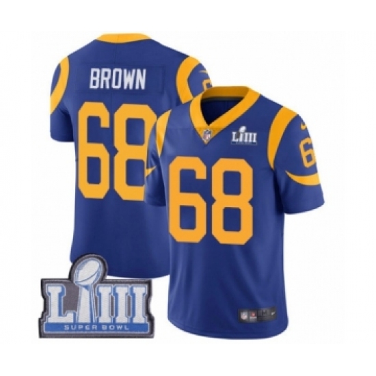 Men's Nike Los Angeles Rams 68 Jamon Brown Royal Blue Alternate Vapor Untouchable Limited Player Super Bowl LIII Bound NFL Jersey