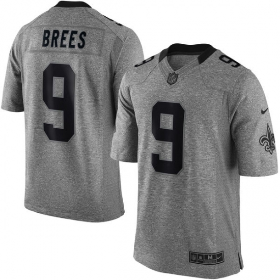 Men's Nike New Orleans Saints 9 Drew Brees Limited Gray Gridiron NFL Jersey