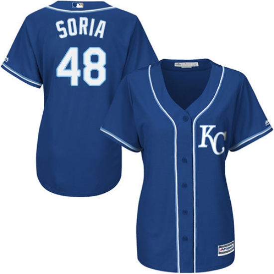 Women's Majestic Kansas City Royals 48 Joakim Soria Replica Blue Alternate 2 Cool Base MLB Jersey