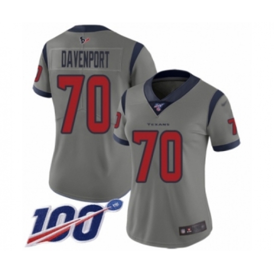 Women's Houston Texans 70 Julien Davenport Limited Gray Inverted Legend 100th Season Football Jersey