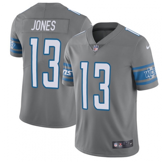 Men's Nike Detroit Lions 13 T.J. Jones Elite Steel Rush Vapor Untouchable NFL Jersey