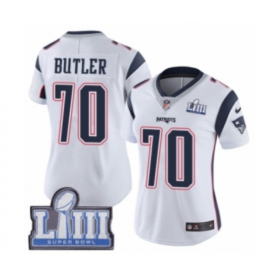 Women's Nike New England Patriots 70 Adam Butler White Vapor Untouchable Limited Player Super Bowl LIII Bound NFL Jersey