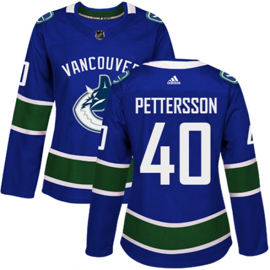 Women's Adidas Vancouver Canucks 40 Elias Pettersson Blue Home Authentic Stitched NHL Jersey