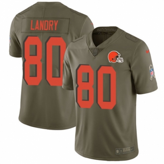 Men's Nike Cleveland Browns 80 Jarvis Landry Limited Olive 2017 Salute to Service NFL Jersey