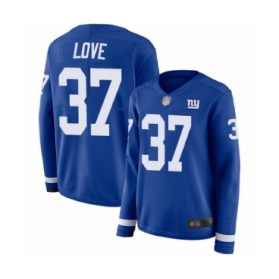 Women's New York Giants 37 Julian Love Limited Royal Blue Therma Long Sleeve Football Jersey