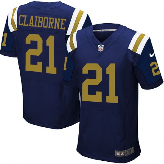 Men's Nike New York Jets 21 Morris Claiborne Elite Navy Blue Alternate NFL Jersey