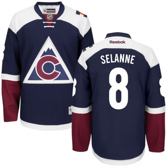 Women's Reebok Colorado Avalanche 8 Teemu Selanne Authentic Blue Third NHL Jersey