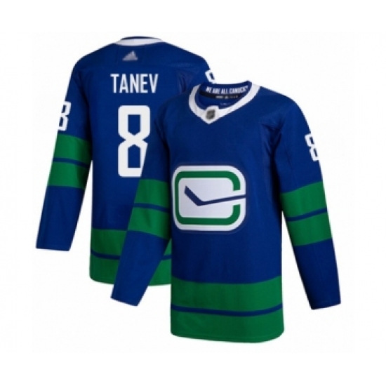 Men's Vancouver Canucks 8 Christopher Tanev Authentic Royal Blue Alternate Hockey Jersey