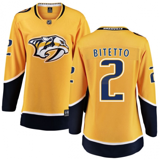 Women's Nashville Predators 2 Anthony Bitetto Fanatics Branded Gold Home Breakaway NHL Jersey