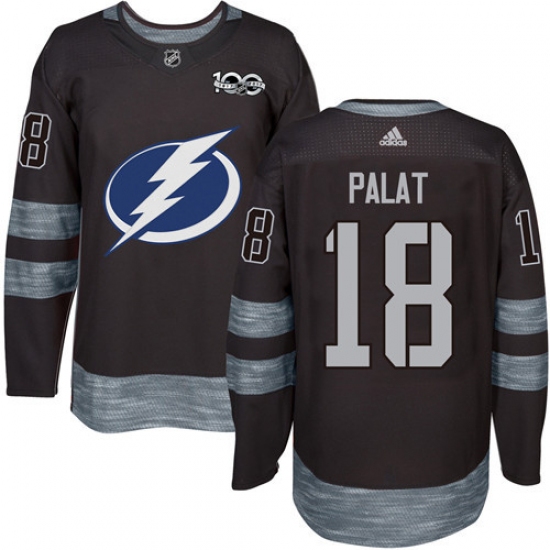 Men's Adidas Tampa Bay Lightning 18 Ondrej Palat Authentic Black 1917-2017 100th Anniversary NHL Jersey