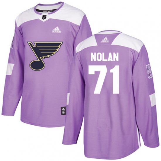Men's Adidas St. Louis Blues 71 Jordan Nolan Authentic Purple Fights Cancer Practice NHL Jersey