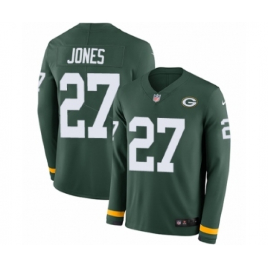 Youth Nike Green Bay Packers 27 Josh Jones Limited Green Therma Long Sleeve NFL Jersey