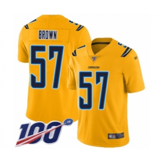 Men's Los Angeles Chargers 57 Jatavis Brown Limited Gold Inverted Legend 100th Season Football Jersey