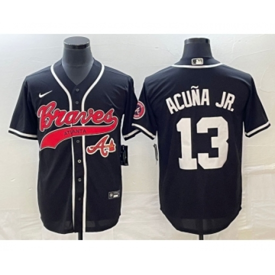 Men's Atlanta Braves 13 Ronald Acuna Jr Black Cool Base Stitched Baseball Jersey1