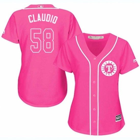 Women's Majestic Texas Rangers 58 Alex Claudio Authentic Pink Fashion Cool Base MLB Jersey