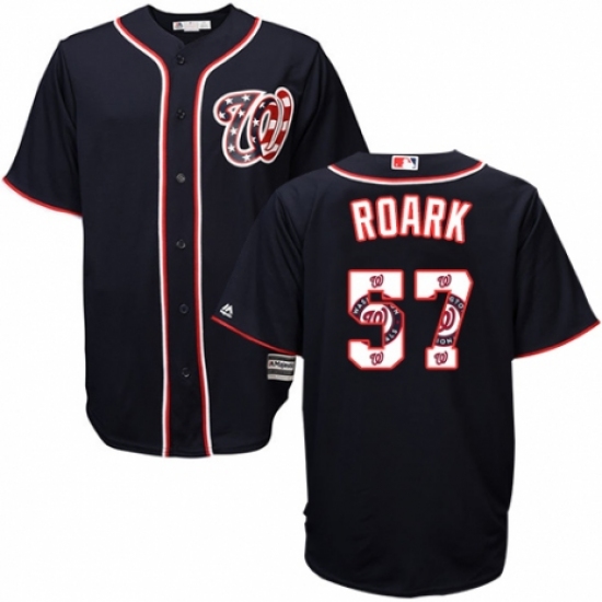 Men's Majestic Washington Nationals 57 Tanner Roark Authentic Navy Blue Team Logo Fashion Cool Base MLB Jersey