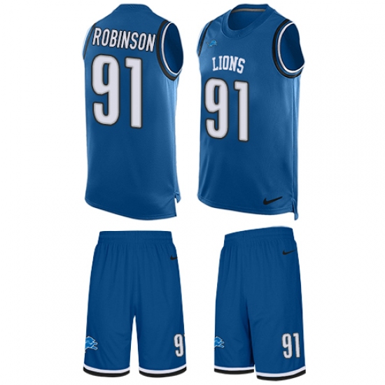 Men's Nike Detroit Lions 91 A'Shawn Robinson Limited Light Blue Tank Top Suit NFL Jersey