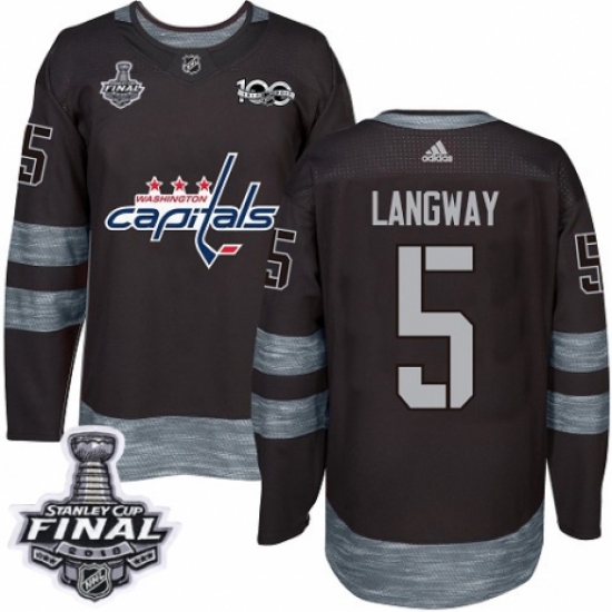 Men's Adidas Washington Capitals 5 Rod Langway Authentic Black 1917-2017 100th Anniversary 2018 Stanley Cup Final NHL Jersey