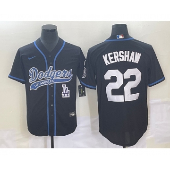 Men's Los Angeles Dodgers 22 Clayton Kershaw Black Cool Base Stitched Baseball Jersey