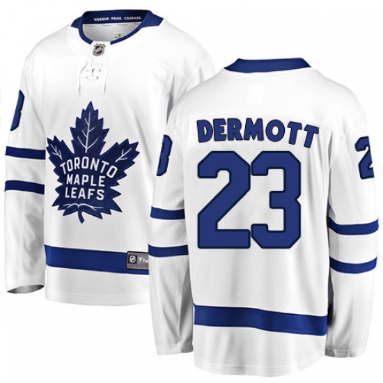 Men's Toronto Maple Leafs 23 Travis Dermott Authentic White Away Fanatics Branded Breakaway NHL Jersey