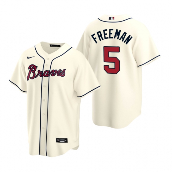 Men's Nike Atlanta Braves 5 Freddie Freeman Cream Alternate Stitched Baseball Jersey