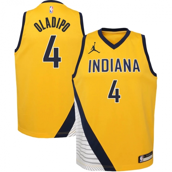 Youth Indiana Pacers 4 Victor Oladipo Jordan Brand Gold 2020-21 Swingman Jersey