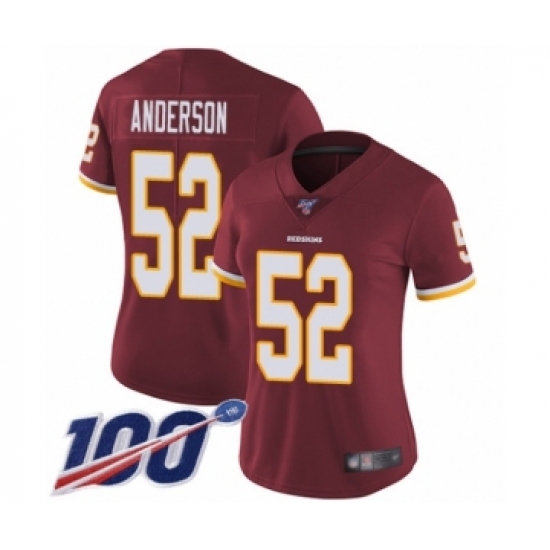 Women's Washington Redskins 52 Ryan Anderson Burgundy Red Team Color Vapor Untouchable Limited Player 100th Season Football Jersey