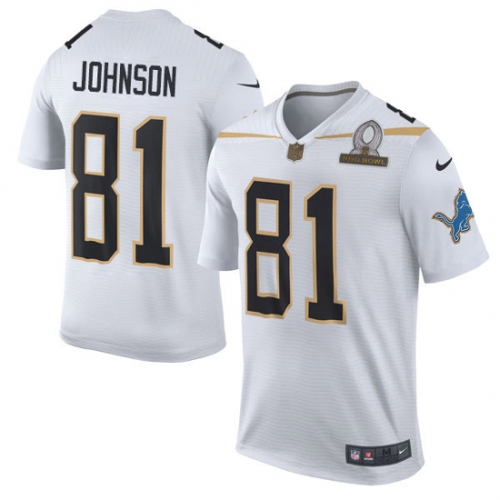 Men's Nike Detroit Lions 81 Calvin Johnson Elite White Team Rice 2016 Pro Bowl NFL Jersey