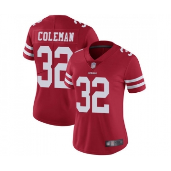 Women's San Francisco 49ers 32 Tevin Coleman Red Team Color Vapor Untouchable Limited Player Football Jersey