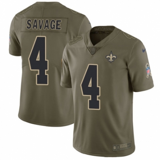 Youth Nike New Orleans Saints 4 Tom Savage Limited Olive 2017 Salute to Service NFL Jersey