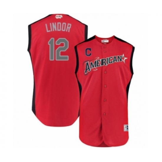 Youth Cleveland Indians 12 Francisco Lindor Authentic Red American League 2019 Baseball All-Star Jersey