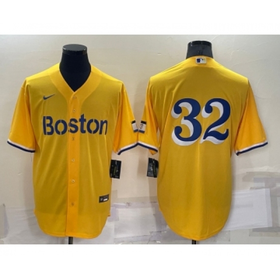 Men's Boston Red Sox 32 Matt Barnes Gold No Name 2021 City Connect Stitched MLB Cool Base Nike Jersey