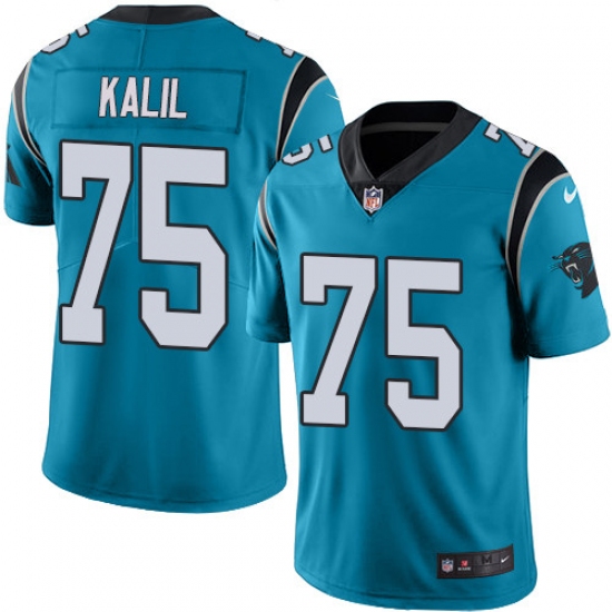 Men's Nike Carolina Panthers 75 Matt Kalil Blue Alternate Vapor Untouchable Limited Player NFL Jersey