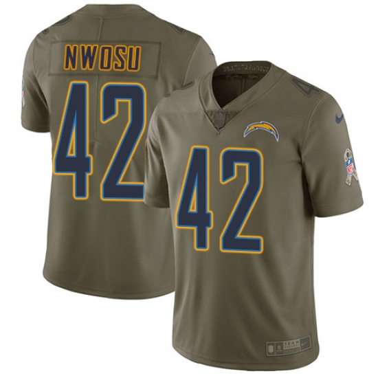 Men's Nike Los Angeles Chargers 42 Uchenna Nwosu Limited Olive 2017 Salute to Service NFL Jerseyey