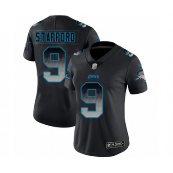 Women's Detroit Lions 9 Matthew Stafford Limited Black Smoke Fashion Football Jersey