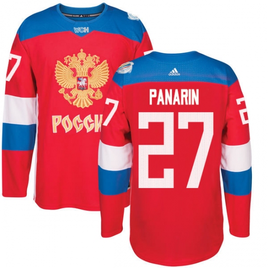 Men's Adidas Team Russia 27 Artemi Panarin Authentic Red Away 2016 World Cup of Hockey Jersey