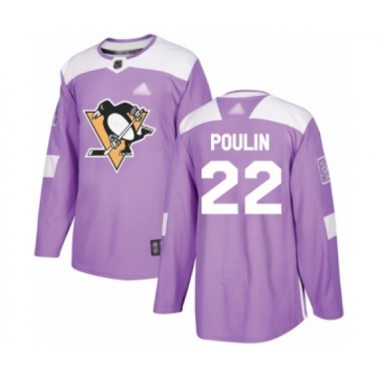 Men's Pittsburgh Penguins 22 Samuel Poulin Authentic Purple Fights Cancer Practice Hockey Jersey