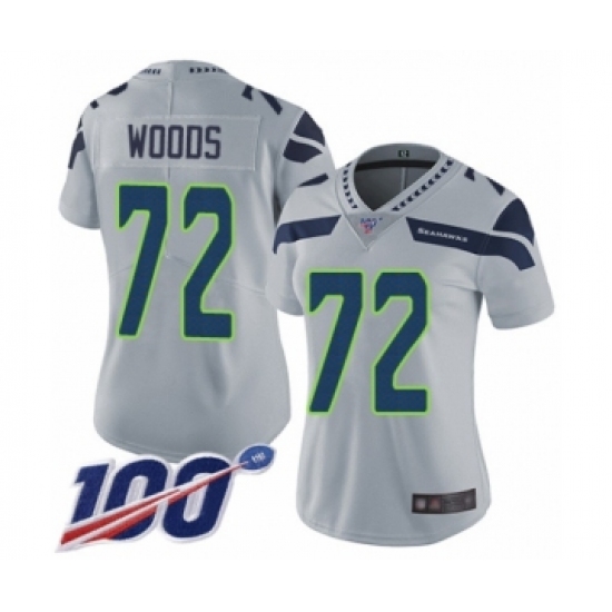 Women's Seattle Seahawks 72 Al Woods Grey Alternate Vapor Untouchable Limited Player 100th Season Football Jersey