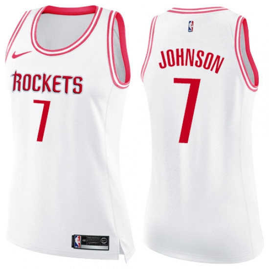 Women's Nike Houston Rockets 7 Joe Johnson Swingman White/Pink Fashion NBA Jersey