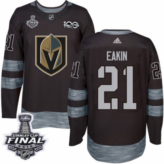 Men's Adidas Vegas Golden Knights 21 Cody Eakin Authentic Black 1917-2017 100th Anniversary 2018 Stanley Cup Final NHL Jersey