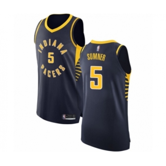 Men's Indiana Pacers 5 Edmond Sumner Authentic Navy Blue Basketball Jersey - Icon Edition