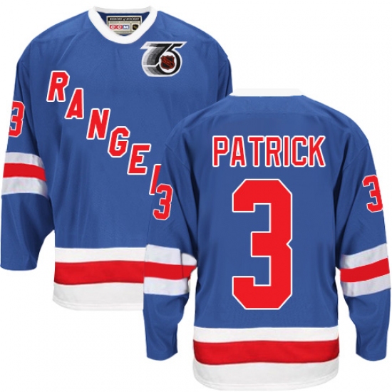 Men's CCM New York Rangers 3 James Patrick Authentic Royal Blue 75TH Throwback NHL Jersey