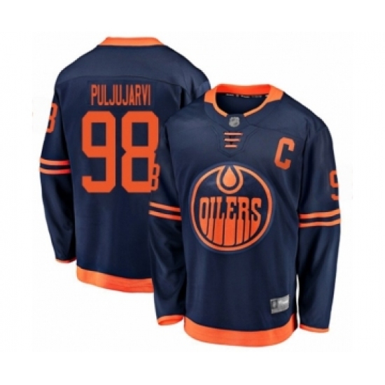 Youth Edmonton Oilers 98 Jesse Puljujarvi Authentic Navy Blue Alternate Fanatics Branded Breakaway Hockey Jersey