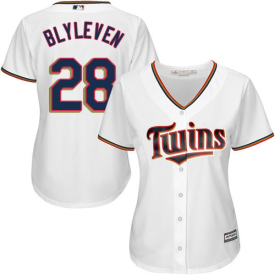 Women's Majestic Minnesota Twins 28 Bert Blyleven Replica White Home Cool Base MLB Jersey